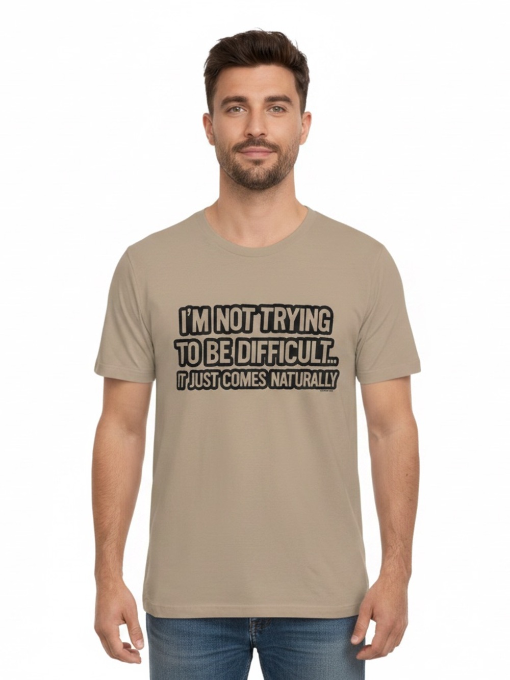 Mens unbranded Cotton Tshirt tan black tee size LG Im not trying to be difficult